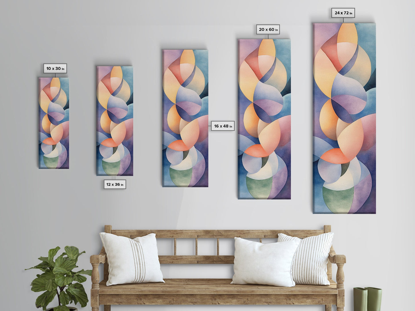 Bright Abstract Swirls Framed Canvas Print Colorful Geometric Wall Art Minimalist Boho Art Vertical Home Accent Gift Idea