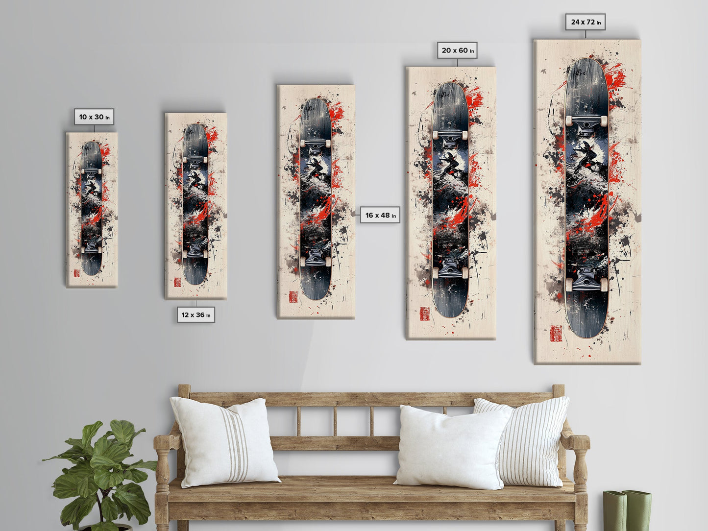 Graffiti Style Skateboard Canvas Print, Abstract Red and Black Wall Art, Urban Skateboard Art, Gift Idea for Living Room or Bedroom