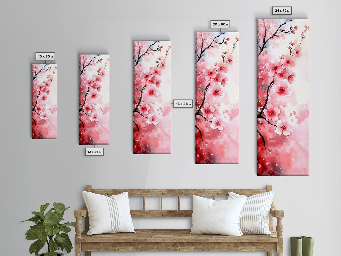Cherry Blossom Framed Canvas Print, Japanese Inspired Wall Art, Pink Botanical Artwork, Minimalist Living Room Decor, Gift Idea