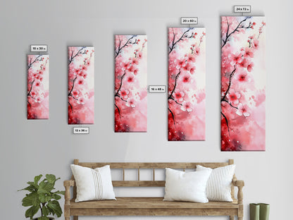 Cherry Blossom Framed Canvas Print, Japanese Inspired Wall Art, Pink Botanical Artwork, Minimalist Living Room Decor, Gift Idea