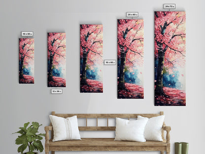 Cherry Blossom Tree Framed Canvas Print, Moody Pink Wall Art, Japanese Botanical Artwork, Vertical Minimalist Decor, Gift Idea