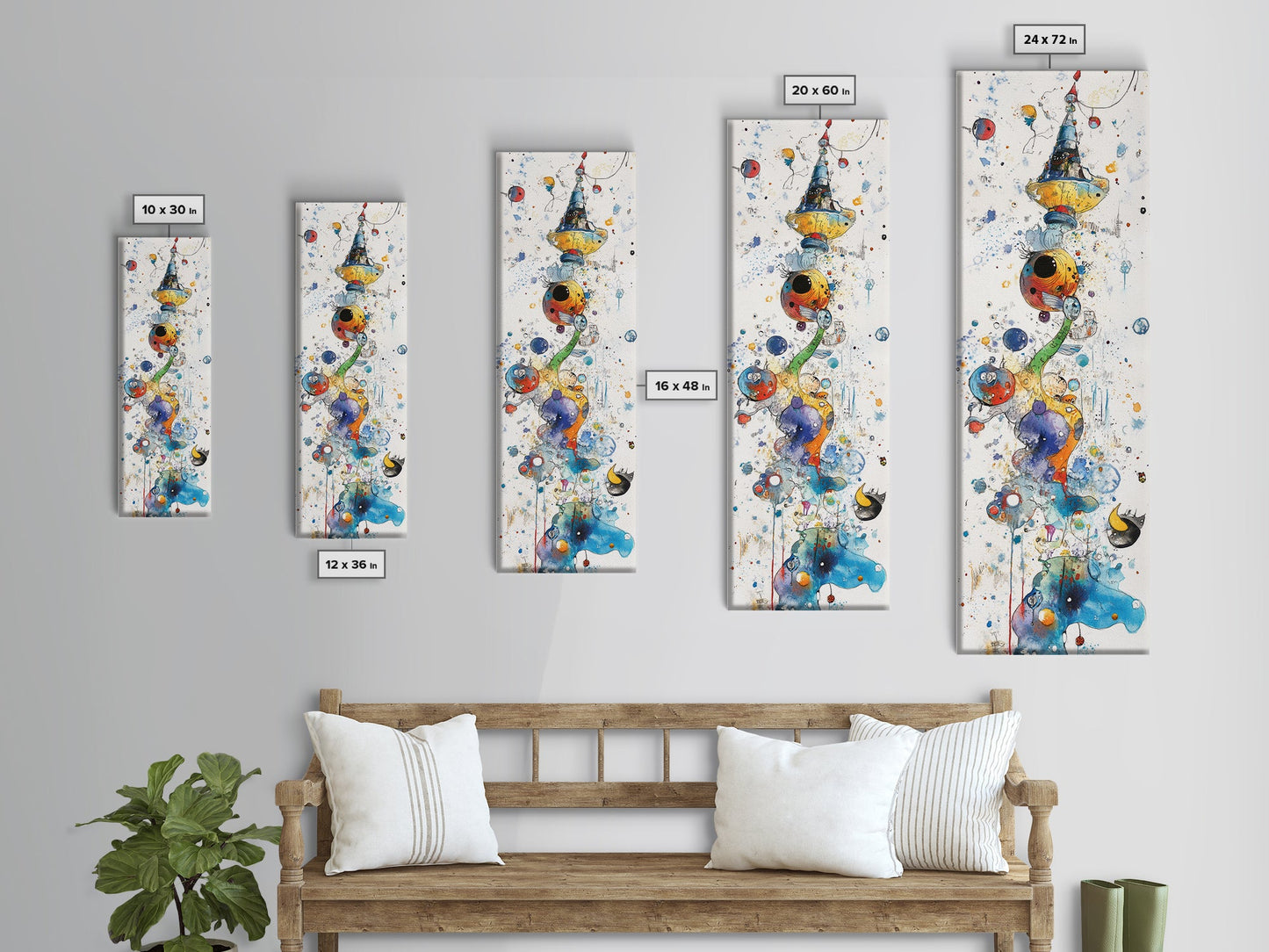 Whimsical Tower Painting Canvas Print Colorful Fun Art Vertical Wall Art Unique Gift Idea Playful Whimsical Art for Living Room