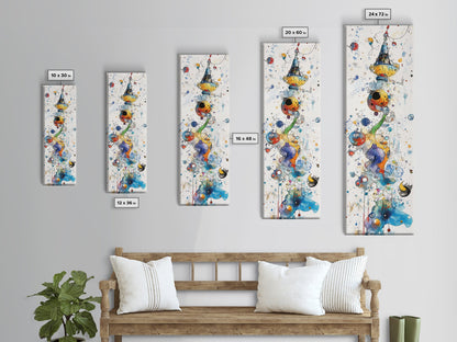 Whimsical Tower Painting Canvas Print Colorful Fun Art Vertical Wall Art Unique Gift Idea Playful Whimsical Art for Living Room
