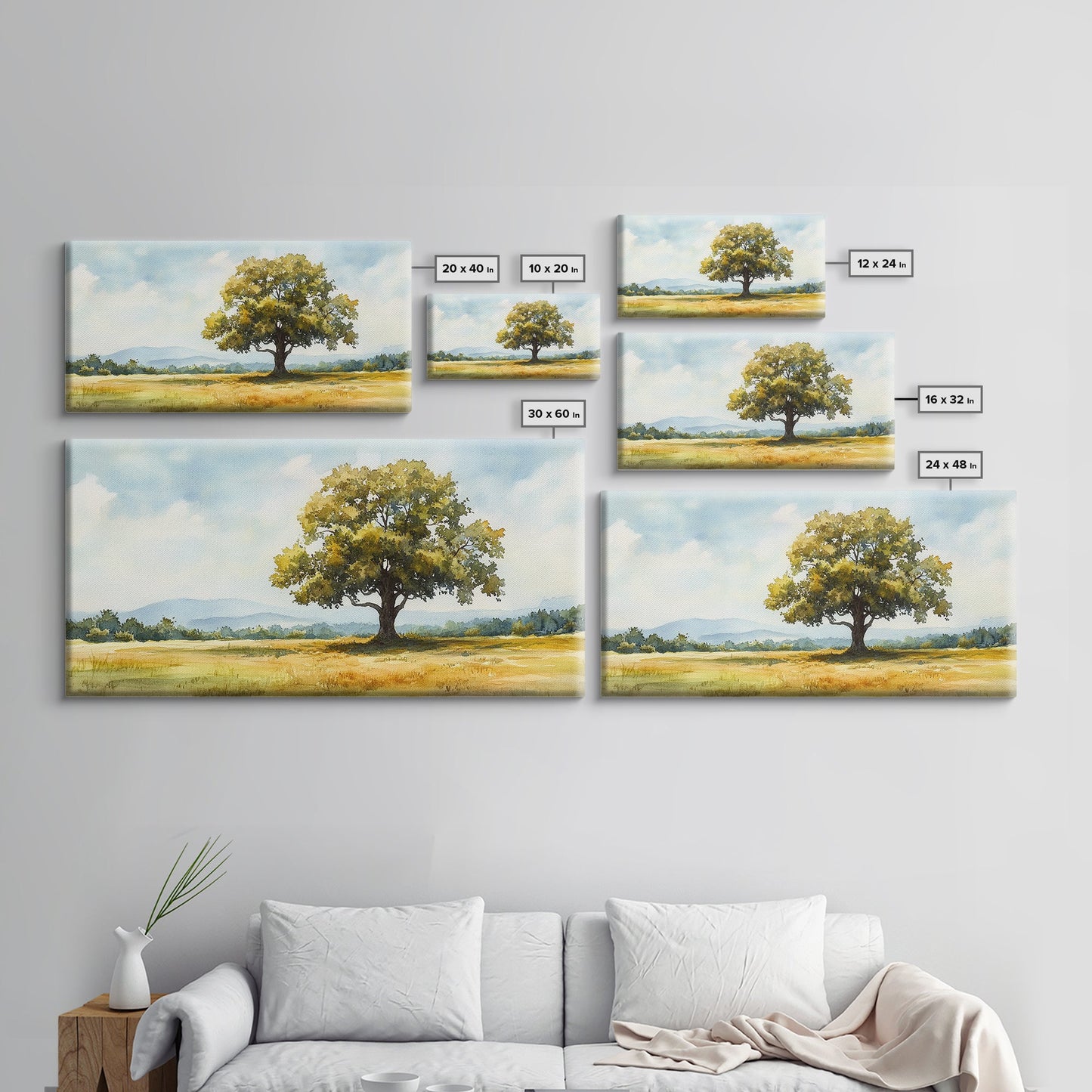 Oak Tree Art Landscape Painting Framed Canvas Print Rustic Decor Living Room Art Original Artwork Above Couch Wall Art Nature Scene