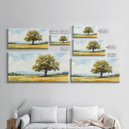 Oak Tree Art Landscape Painting Framed Canvas Print Rustic Decor Living Room Art Original Artwork Above Couch Wall Art Nature Scene