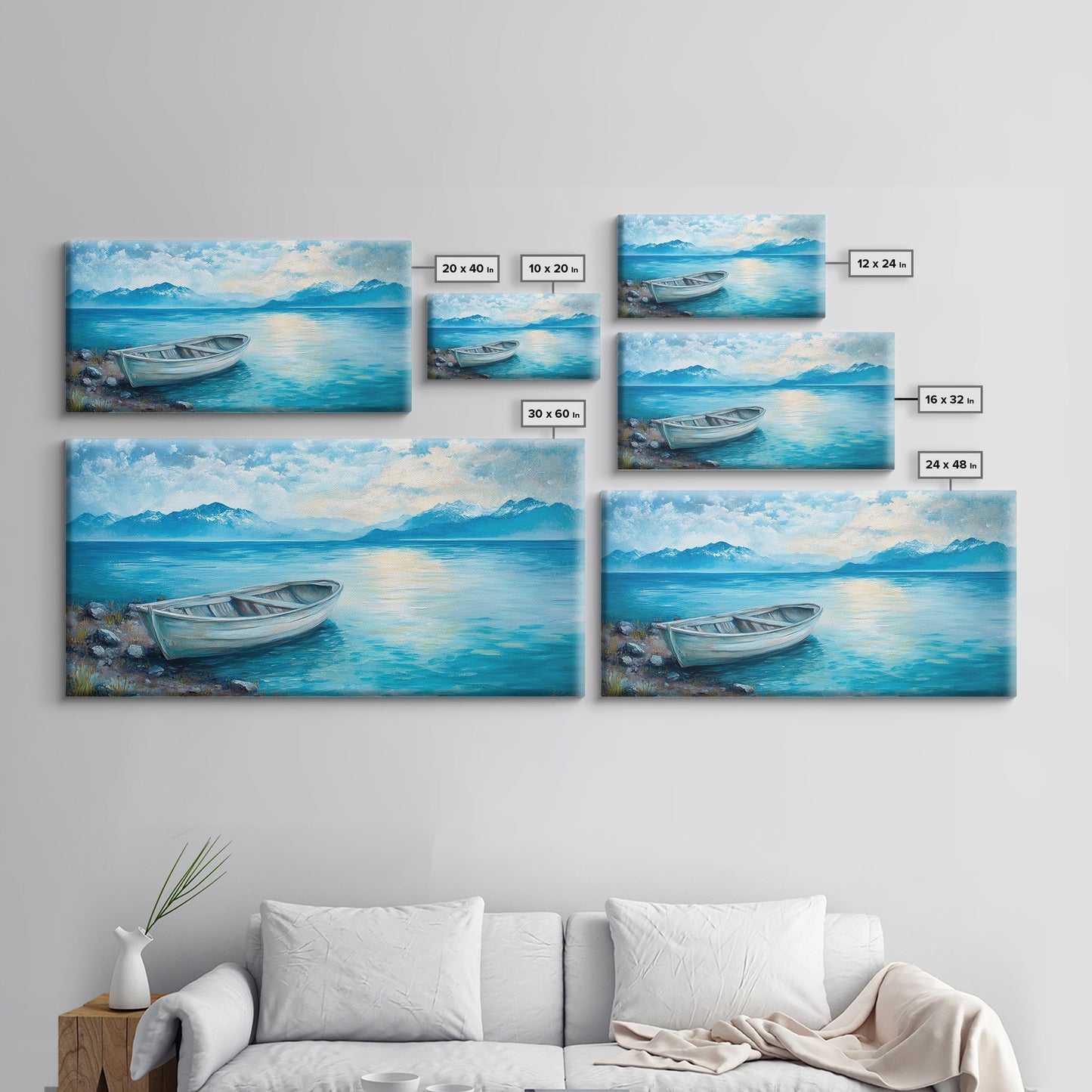 Boat on Tranquil Lake Canvas Print Coastal Landscape Art Nautical Wall Art Rustic Decor Above Sofa Artwork Bedroom Art Original Painting