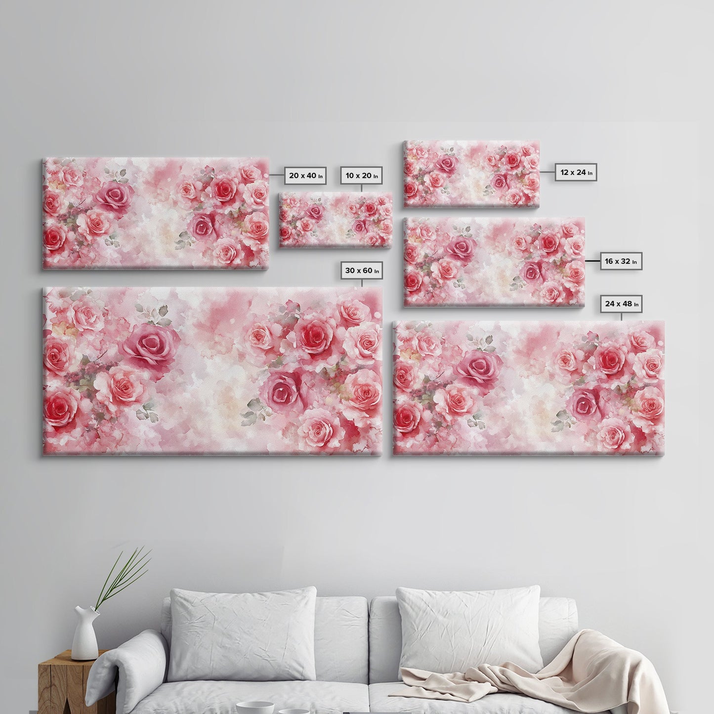 Romantic Rose Painting Framed Canvas Print Featuring Rose Painting and Pink Wall Art Botanical Prints Rustic Art Living Room Decor