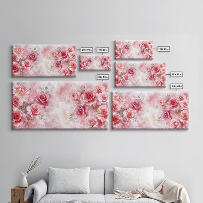 Romantic Rose Painting Framed Canvas Print Featuring Rose Painting and Pink Wall Art Botanical Prints Rustic Art Living Room Decor