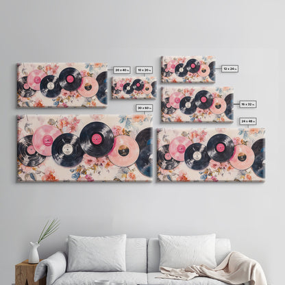 Vinyl Record Nostalgia Canvas Print Featuring Music Wall Art Retro Wall Art Pink Wall Art Moody Art Rustic Art Guest Room Living Decor