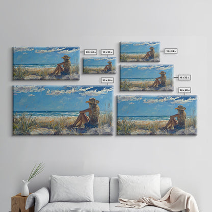 Coastal Cowgirl Framed Canvas Print Coastal Landscape Art Nautical Decor Ocean View Art Horizontal Wall Art Above Bed Wall Art
