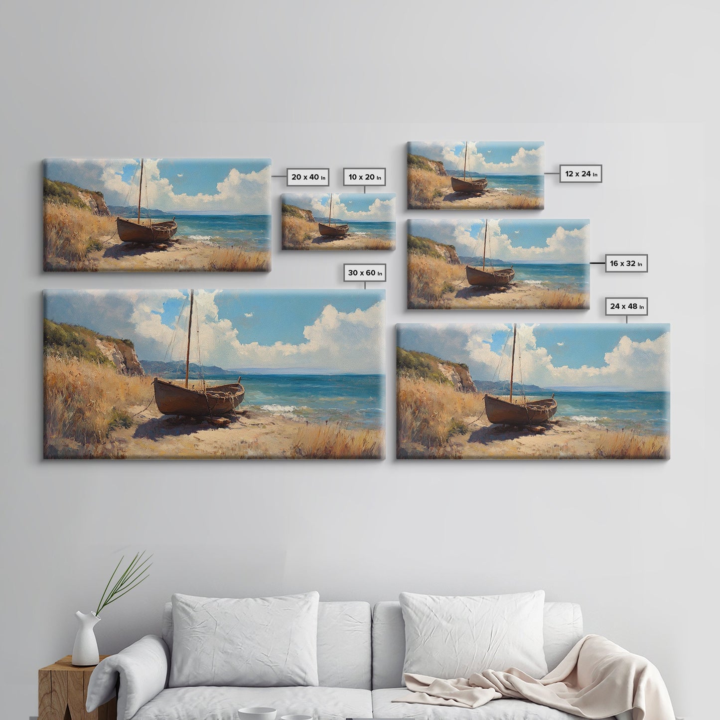 Rustic Sailboat Framed Canvas Print Nautical Wall Art Coastal Landscape Art Barn Landscape Oil Painting Rustic Decor Above Sofa Art