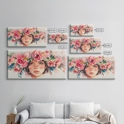 Floral Crown Canvas Print | Goddess Art Print | Pink Abstract Art | Romantic Woman Art | Boho Bedroom Decor Framed Canvas Print