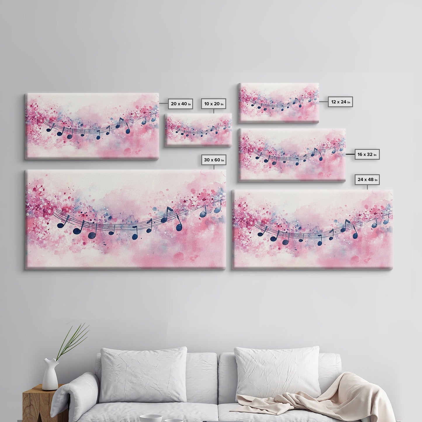 Music Notes Canvas Print Pink Abstract Art Musical Gift Idea Therapy Room Decor Boho Minimalist Wall Art Living Room Accent