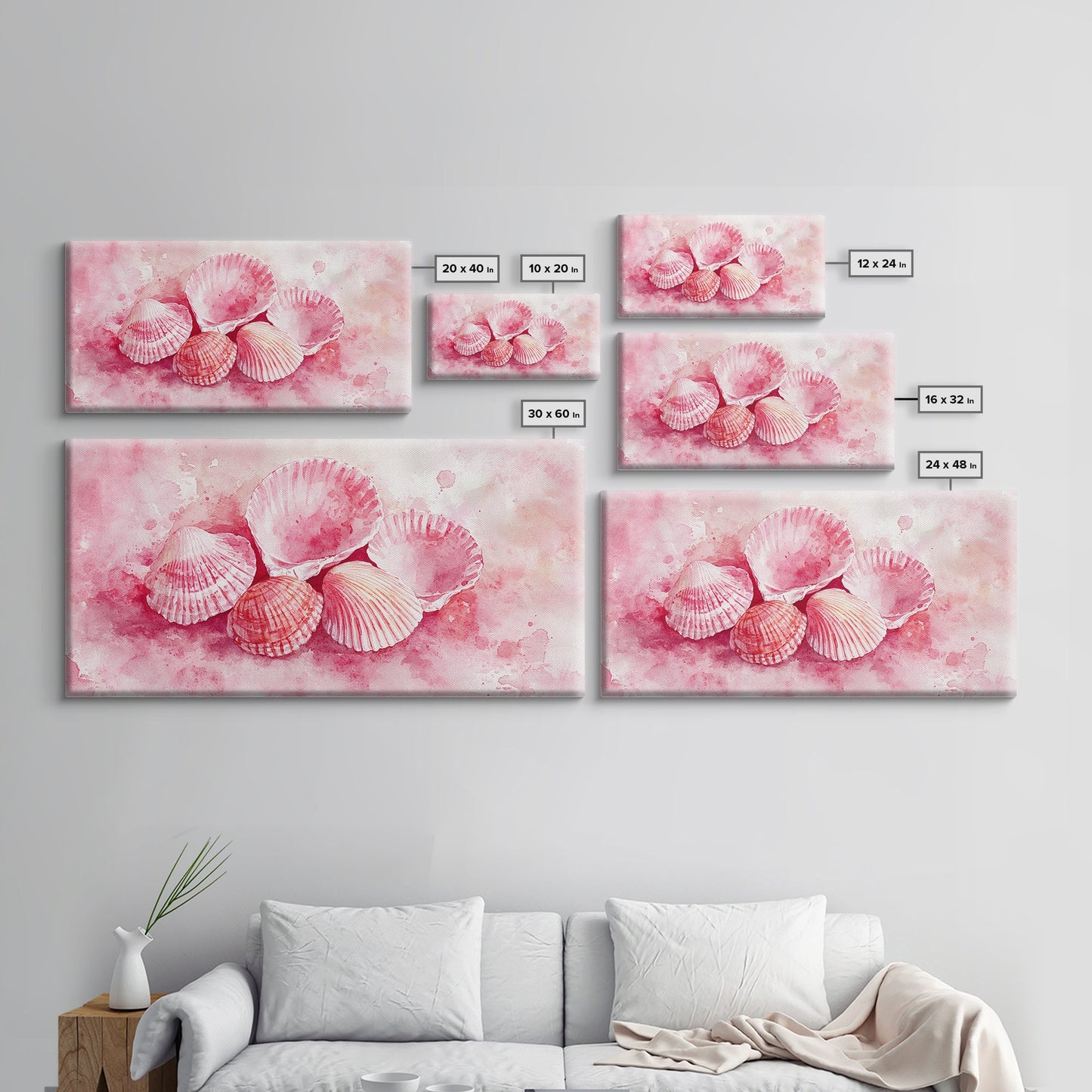 Coastal Shell Canvas Print | Pink Coastal Cowgirl Wall Art | Nautical Inspired Decor | Beach Themed Framed Artwork | Living Room Art