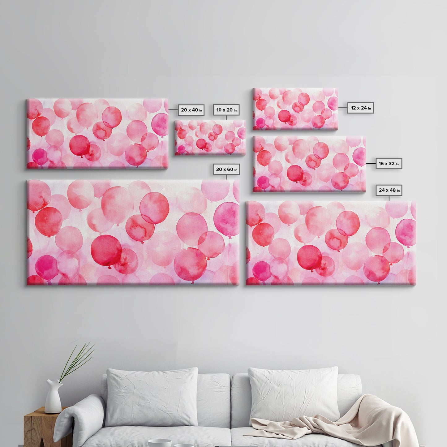 Pink Balloon Canvas Print - Light Pink Wall Art Boho Birthday Celebration Art Minimalist Decor Living Room Horizontal Art