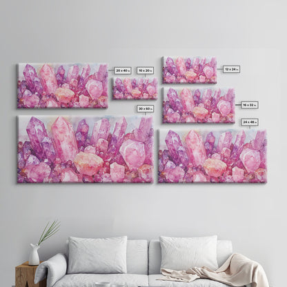 Pink Gemstone Art Framed Canvas Print Sacred Geometry Wall Art Whimsical Art Vertical Wall Art Bedroom Decor Unique Gift Idea