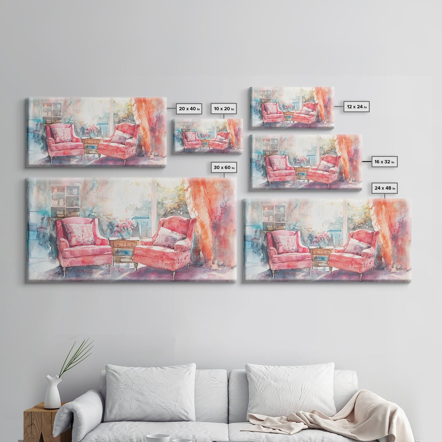 Cozy Armchair Canvas Print | Farmhouse Living Room Wall Art | Rustic Decor | Framed Canvas Print Gift Idea | Above Couch Pink Art