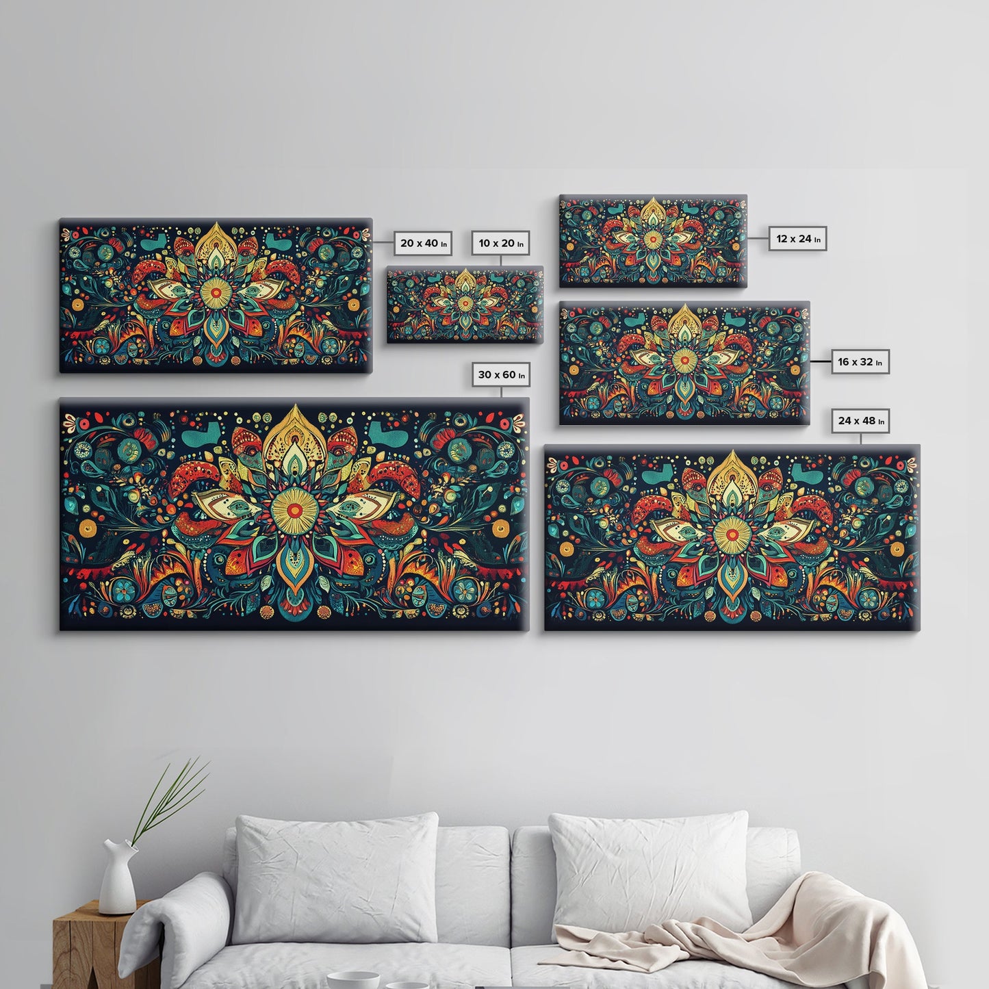 Elaborate Mandala Framed Canvas Print, Vibrant Boho Art, Spiritual Zen Wall Art, Geometric Ethereal Painting, Colorful Sacred Geometry
