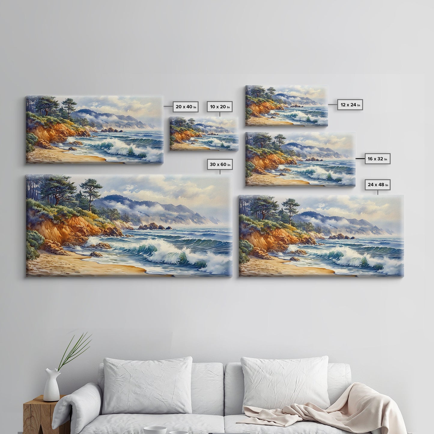 Framed Canvas Print of Scenic Coastal Cliffs and Ocean Waves, Nautical Landscape Art Gift, Rustic Coastal Home Decor