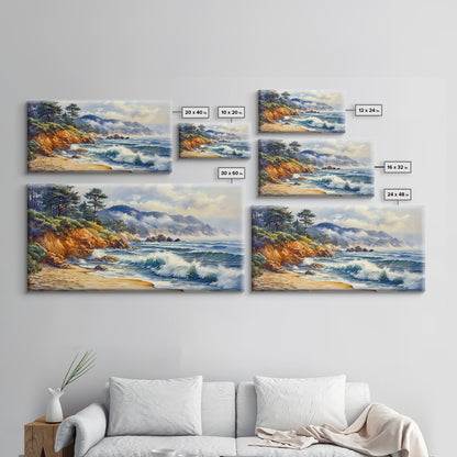 Framed Canvas Print of Scenic Coastal Cliffs and Ocean Waves, Nautical Landscape Art Gift, Rustic Coastal Home Decor
