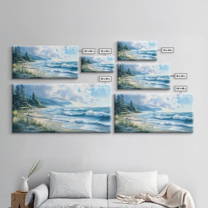 Canvas Print of Misty Coastal Morning Landscape with Rolling Waves, Nautical Wall Art Gift Idea, Serene Coastal Decor