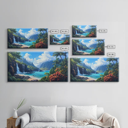 Waterfall Paradise Canvas Print Hawaii Art Coastal Wall Art Above Sofa Decor Rustic Landscape Painting Living Room Art Gift Idea