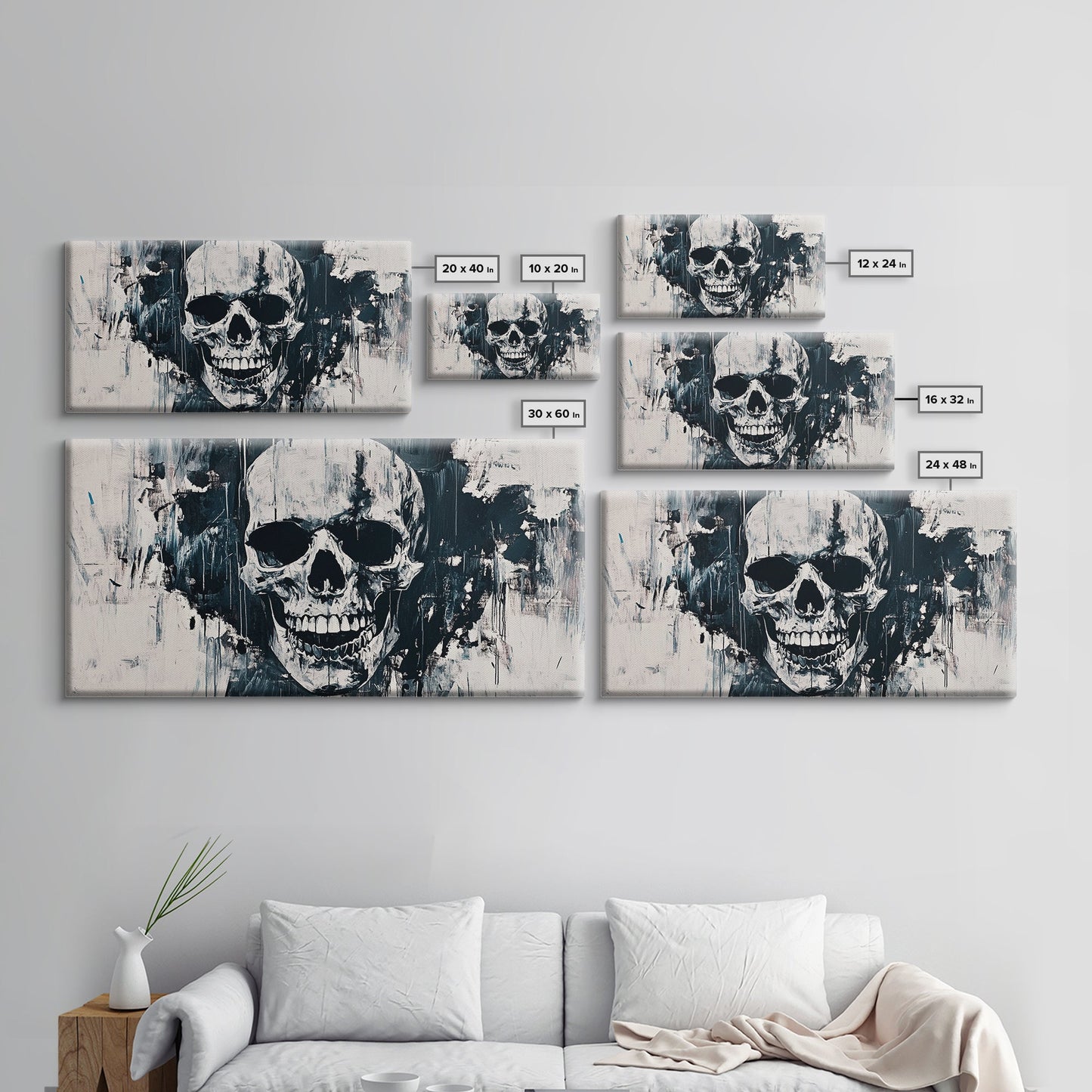 Gothic Skull Art Canvas Print, Dark Moody Abstract Wall Decor, Halloween Living Room Art, Unique Therapy Art Gift, Dark Angels Print