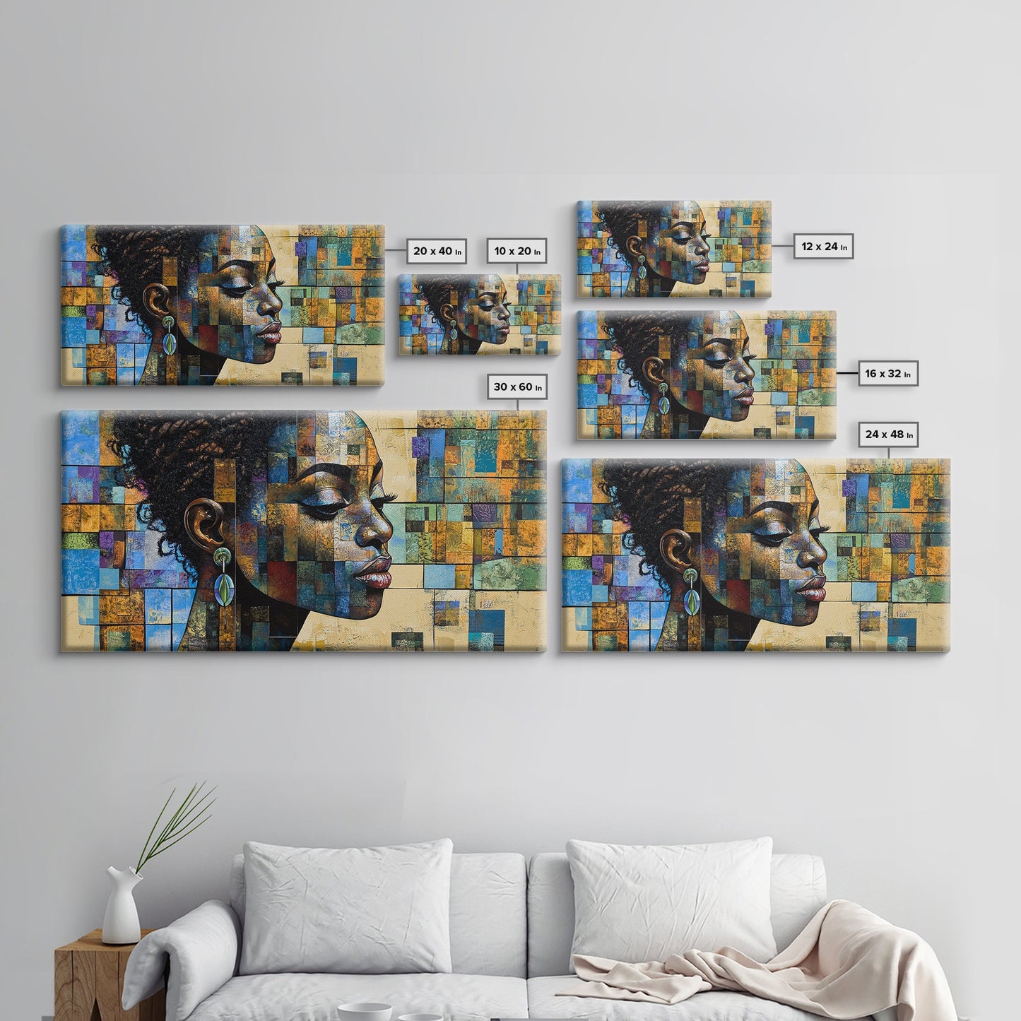 Afrozentrische Wandkunst, gerahmter Leinwanddruck, geometrische afrikanische Kunst, ausdrucksstarke Wohnzimmerdekoration, einzigartige Geschenkidee für stimmungsvolle Kunst, afrikanischer Kunstdruck