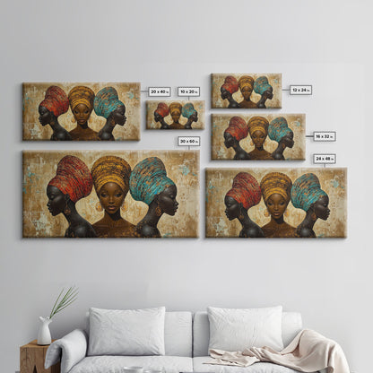 Elegantes Leinwandbild mit afrikanischen Frauen, ausdrucksstarke afrozentrische Wanddekoration, stimmungsvolles abstraktes Gemälde, einzigartige Geschenkidee fürs Schlafzimmer