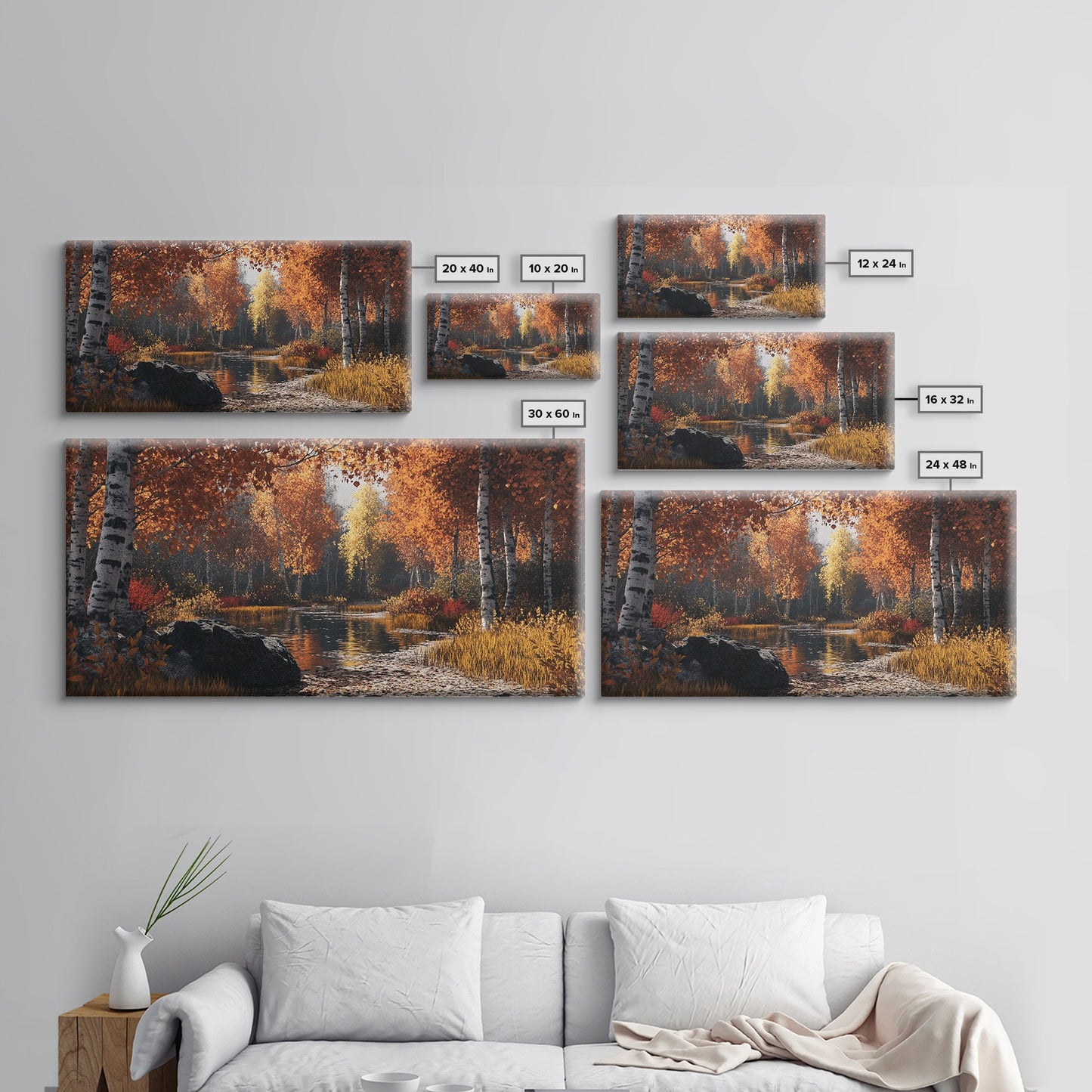 Autumn Birch Tranquility Framed Canvas Print with Birch Tree Painting and Fall Wall Art Rustic Art for Living Room Wall Decor