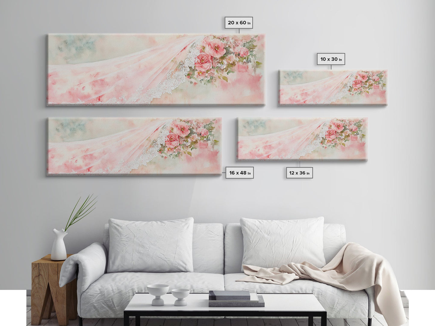 Romantic Rose Painting Canvas Print Featuring Bridal Lace, Botanical Prints Ideal Bedroom Art or Wedding Gift Idea