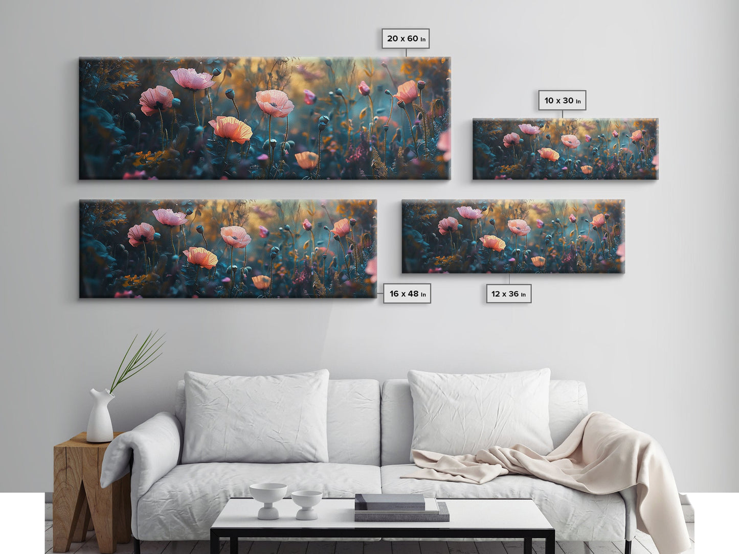 Twilight Wildflower Canvas Print Moody Art Poppy Painting Botanical Wall Art Whimsical Living Room Autumn Rustic Floral Decor