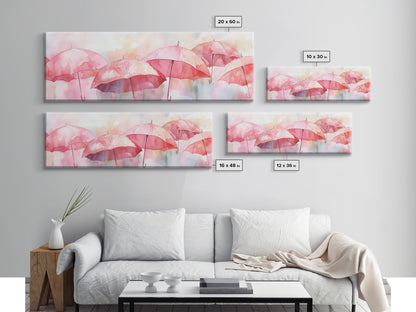 Umbrella Canvas Print Featuring Light Pink Abstract Art, Boho Minimalist Decor, Romantic Living Room or Guest Room Coastal Wall Art