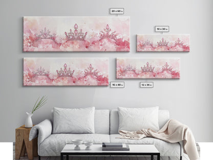 Royal Tiaras Canvas Print Pink Abstract Art Whimsical Decor Goddess Art Wall Art Bedroom Art Princess Aesthetic Horizontal Decor