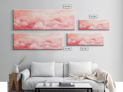 Pink Cloudscape Framed Canvas Print Light Pink Wall Art Above Sofa Horizontal Art Moody Sky Coastal Decor Gift Idea For Her Bedroom Art