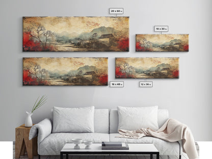 Chinoiserie Framed Canvas Print Japanese Minimalist Art Zen Wall Art Botanical Prints Nature Inspired Bedroom Artwork Decor