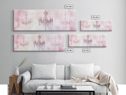 Elegant Chandelier Art Framed Canvas Print Light Pink Wall Art Minimalist Décor Horizontal Art Bedroom Living Room Gift Idea