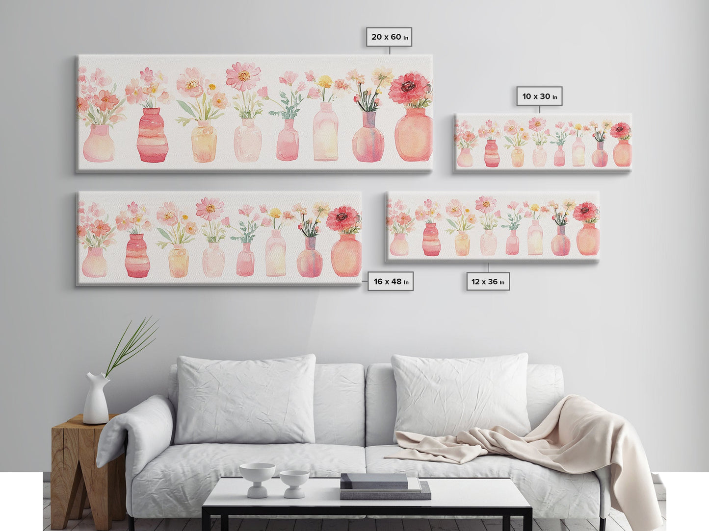 Wildflower Botanical Prints Framed Canvas Print Light Pink Wall Art Living Room Decor Horizontal Rustic Floral Painting