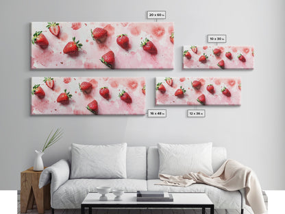Strawberry Fruit Kitchen Art Framed Canvas Print Rustic Decor Horizontal Wall Art Living Room Art Whimsical Botanical Prints