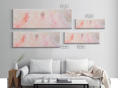 Bridal Veil Light Pink Wall Art Framed Canvas Print Horizontal Wedding Rustic Decor Extra Wide Artwork Bedroom Art