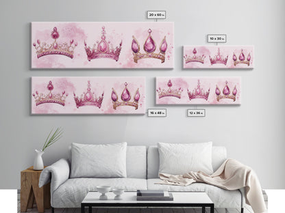 Pink Regal Crowns Canvas Print Gemstone Painting Royal Artwork Pink Abstract Art Above Bed Wall Art Feminine Glam Room Decor Gift
