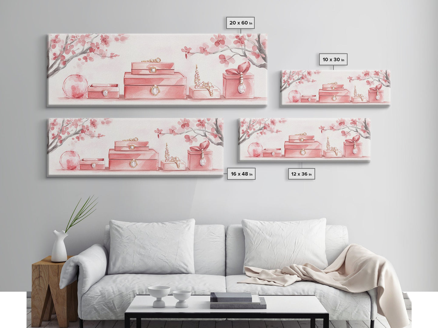 Cherry Blossom Canvas Print, Botanical Framed Canvas Art, Light Pink Wall Art, Bedroom or Guest Room Art, Feminine Nature-Inspired Decor