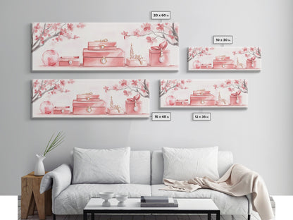 Cherry Blossom Canvas Print, Botanical Framed Canvas Art, Light Pink Wall Art, Bedroom or Guest Room Art, Feminine Nature-Inspired Decor