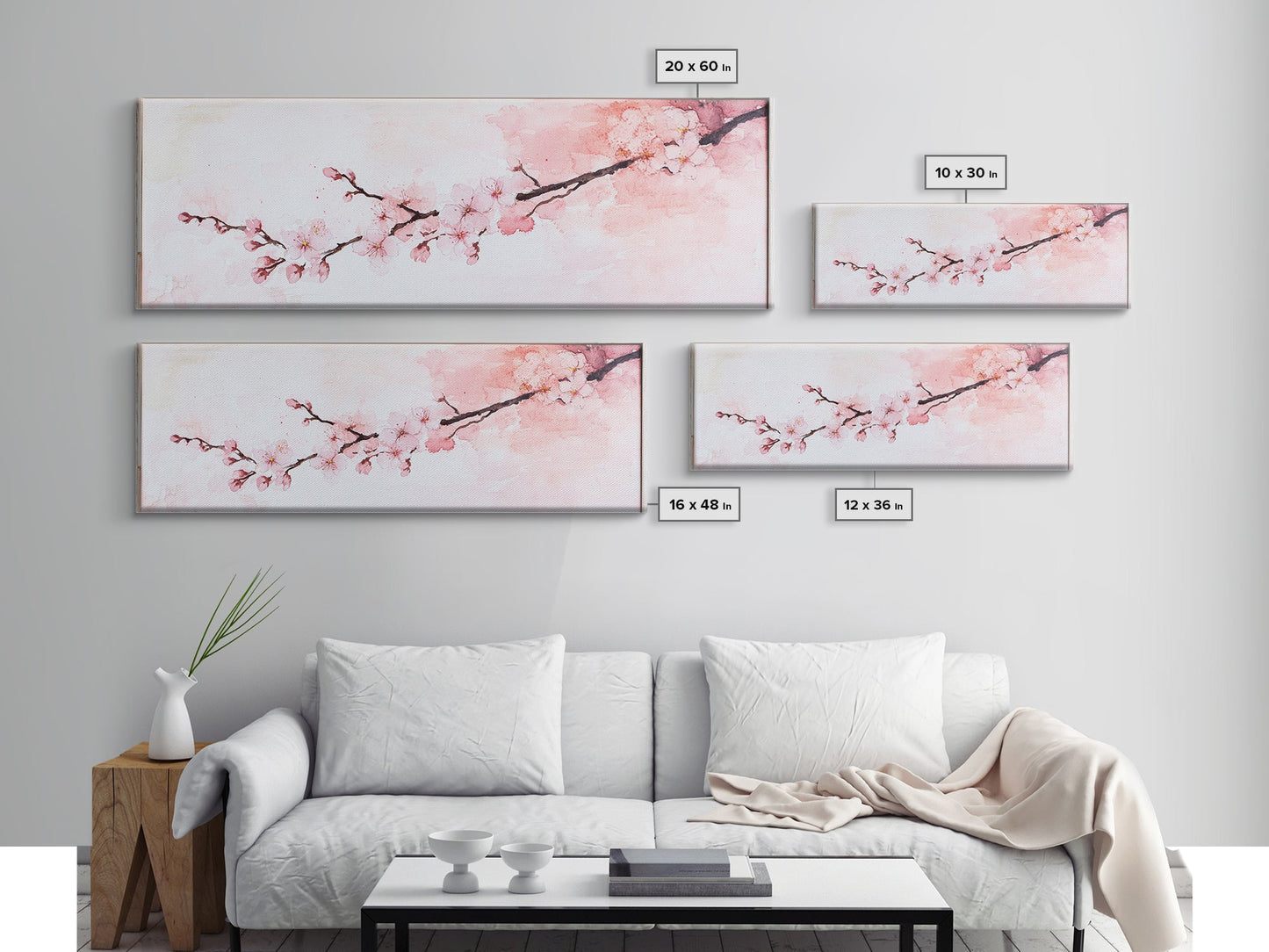 Cherry Blossom Framed Canvas Print, Japanese Sakura Wall Art, Light Pink Decor, Minimalist Botanical Artwork, Bedroom or Living Room Art