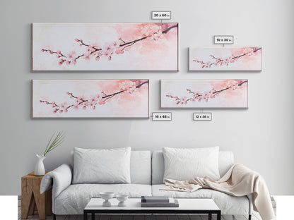 Cherry Blossom Framed Canvas Print, Japanese Sakura Wall Art, Light Pink Decor, Minimalist Botanical Artwork, Bedroom or Living Room Art