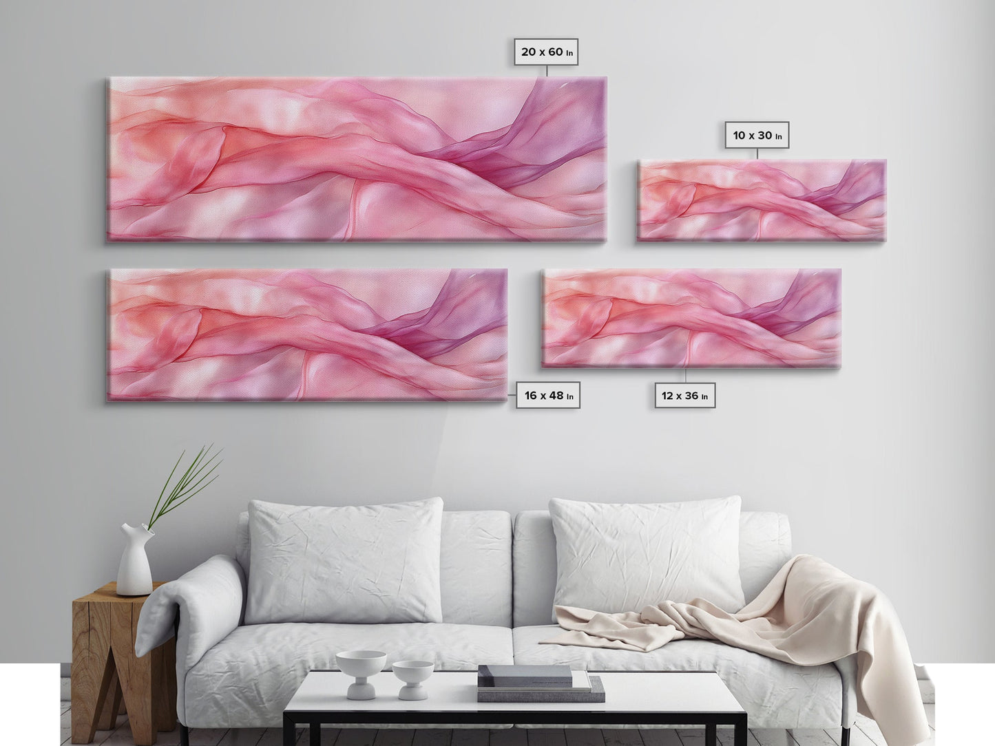 Light Pink Abstract Canvas Print Living Room Wall Art Horizontal Pink Wall Art Feminine Wabi Sabi Art Minimalist Extra Wide Art