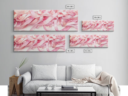 Abstract Ribbon Canvas Print Feminine Pink Abstract Artwork Horizontal Wabi Sabi Decor Minimalist Wall Art Above Sofa Framed Art
