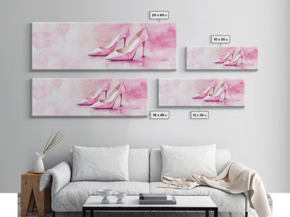 Elegant Pink Heels Canvas Print, Fashion Artwork, Pink Abstract Art, Minimalist Wall Art, Feminine Decor, Light Pink Bedroom Art