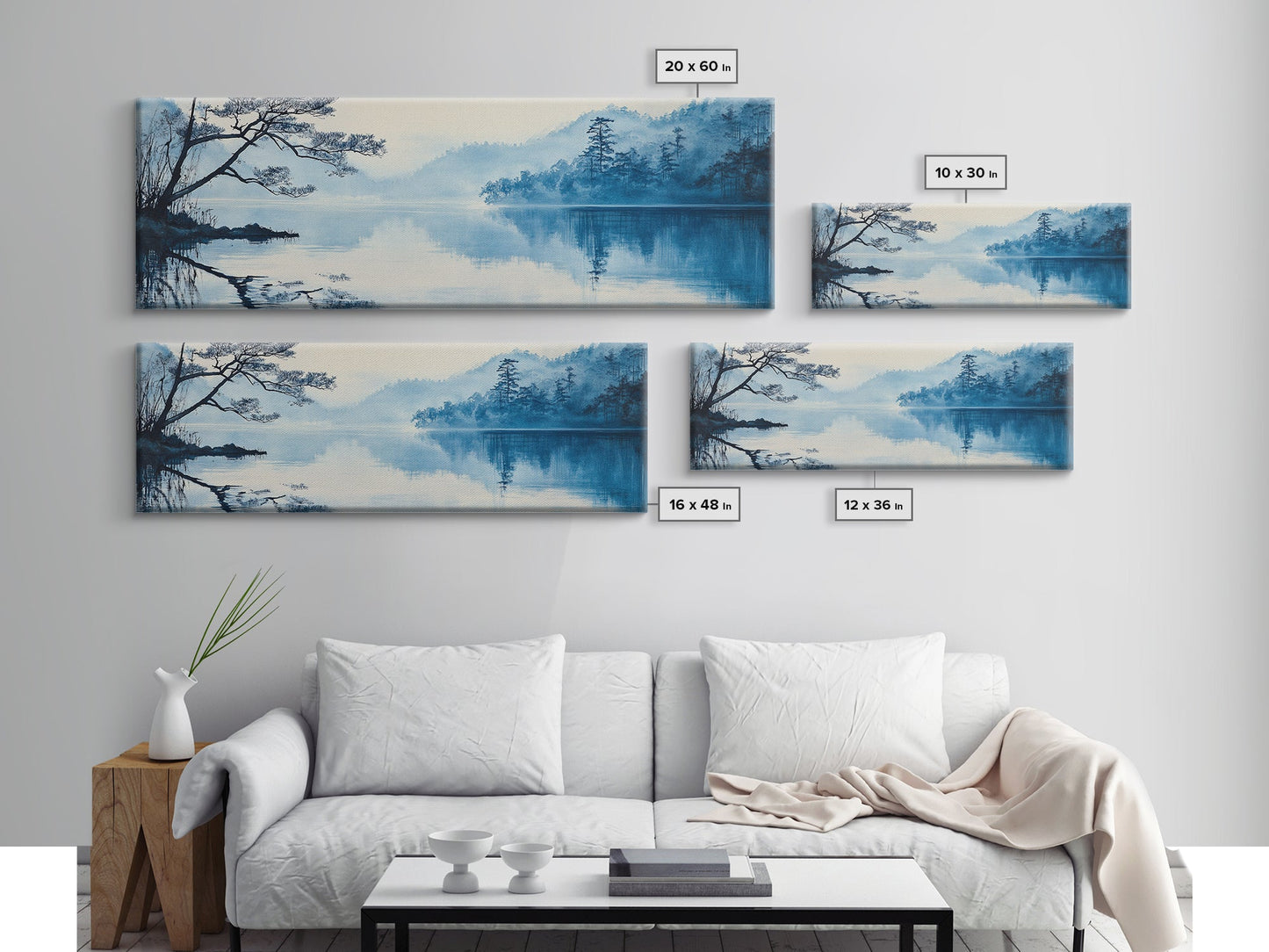 Serene Blue Lake Landscape Canvas Print, Pine Tree Art, Smoky Mountain Art, Coastal Landscape Art, Bedroom Art, Gift Idea For Him