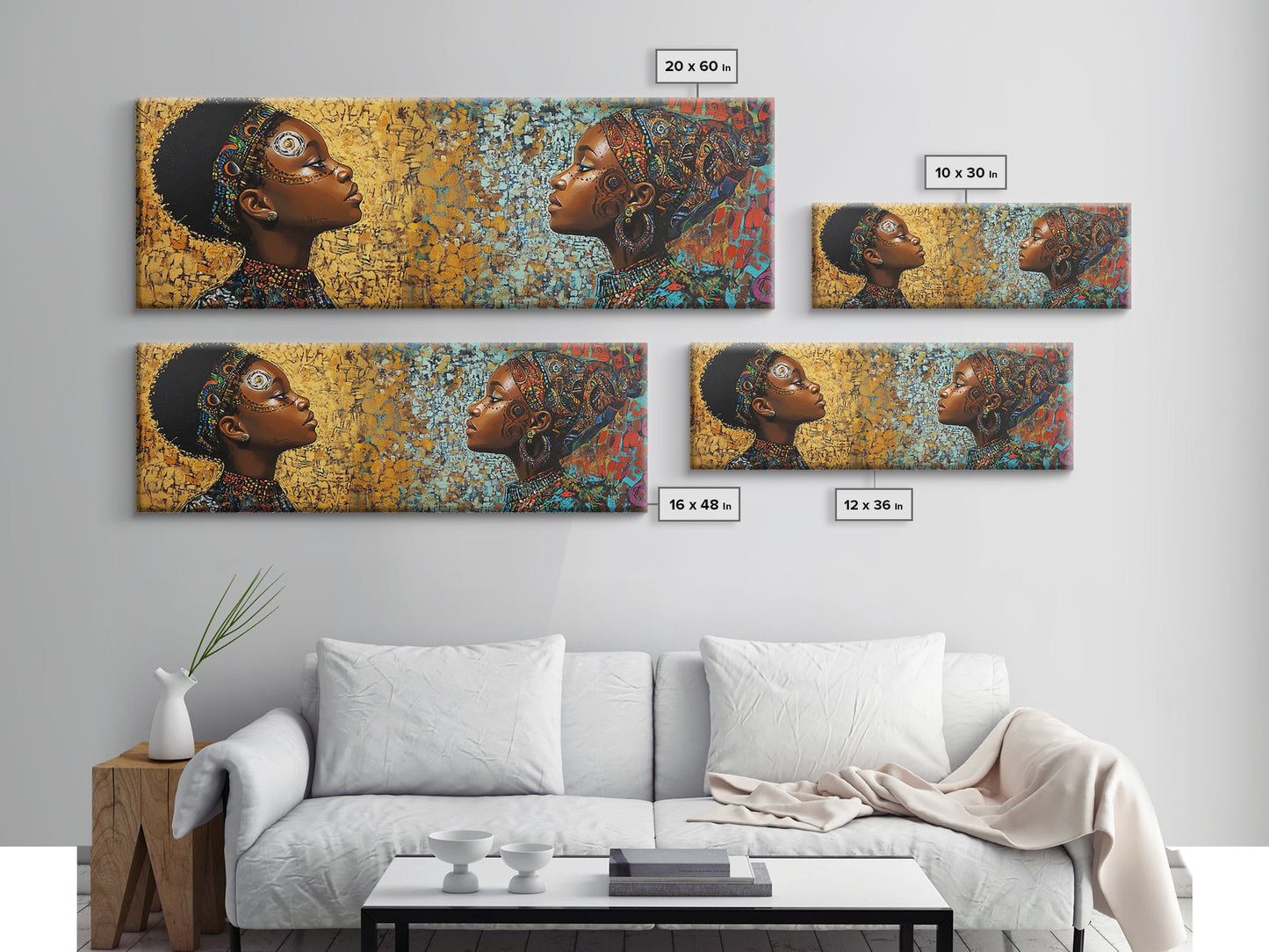 Afrocentric Canvas Print African Tribal Art Modern Boho Decor Guest Room Wall Art Horizontal Living Room Art Unique Painting